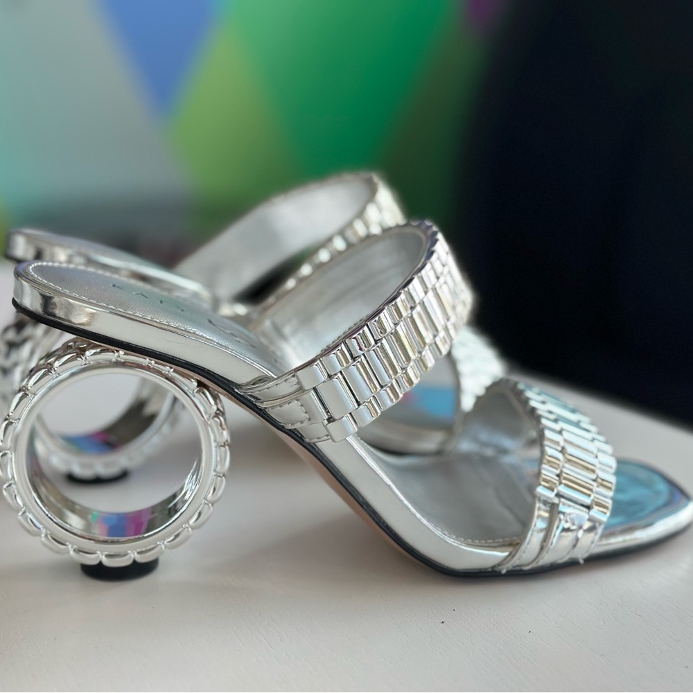 Katy Perry Collections Linksy Silver Geometric Heels